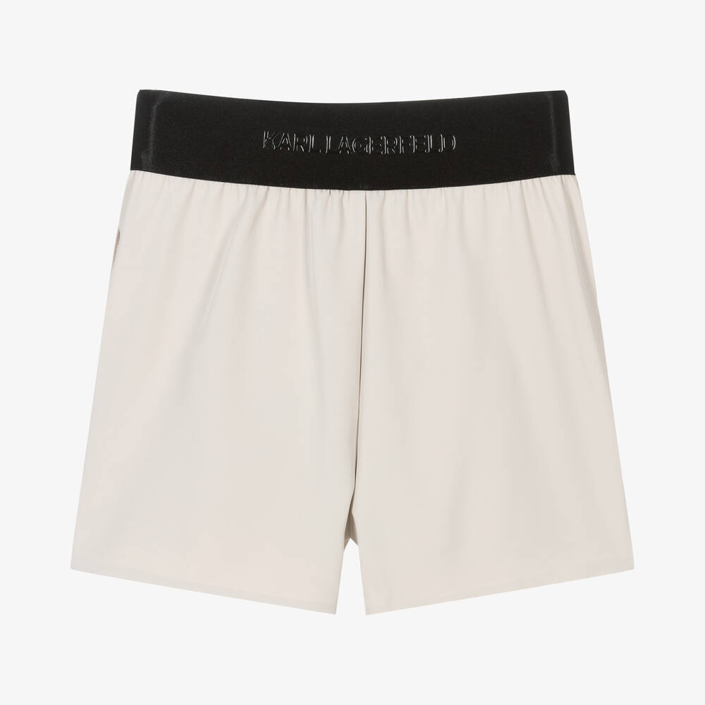 KARL LAGERFELD KIDS-شورت تينز بناتي كريب لون بيج | Childrensalon Outlet