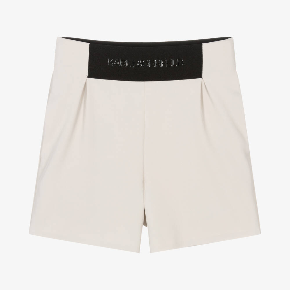 KARL LAGERFELD KIDS - Teen Girls Beige Crêpe Logo Shorts | Childrensalon