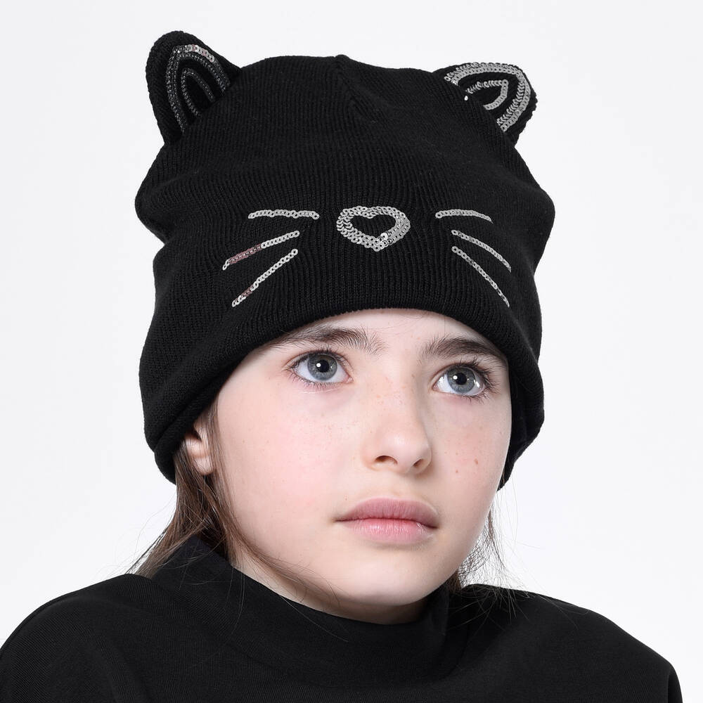 Girls black winter hat store