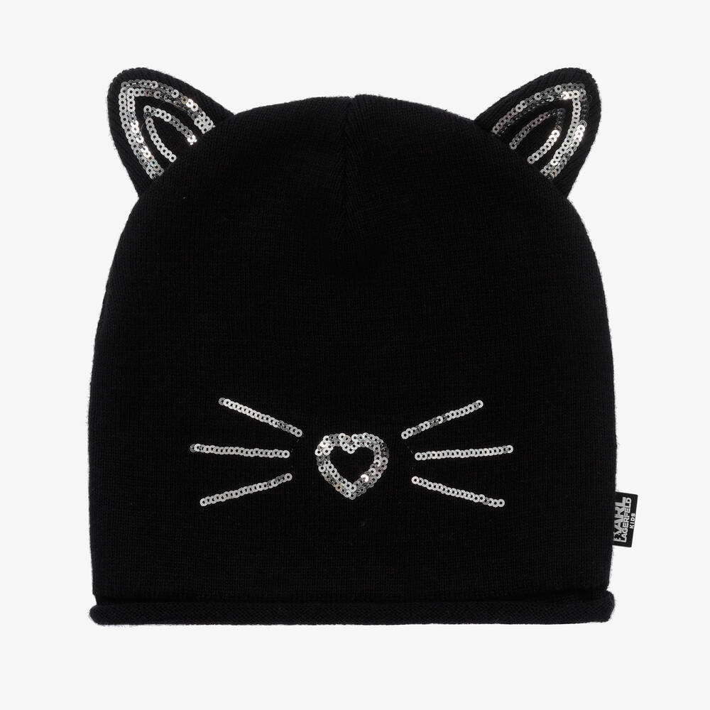 KARL LAGERFELD KIDS - Teen Girls Black Cat Sequin Beanie Hat | Childrensalon