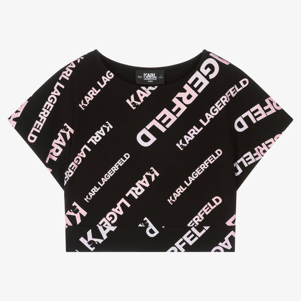 KARL LAGERFELD KIDS-Teen Girls Black Cotton Logo T-Shirt | Childrensalon Outlet
