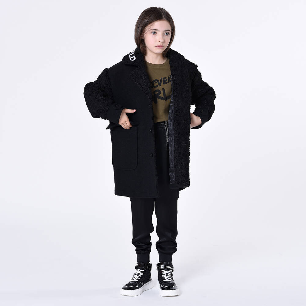 KARL LAGERFELD KIDS-Teen Girls Black Embroidered Coat | Childrensalon Outlet