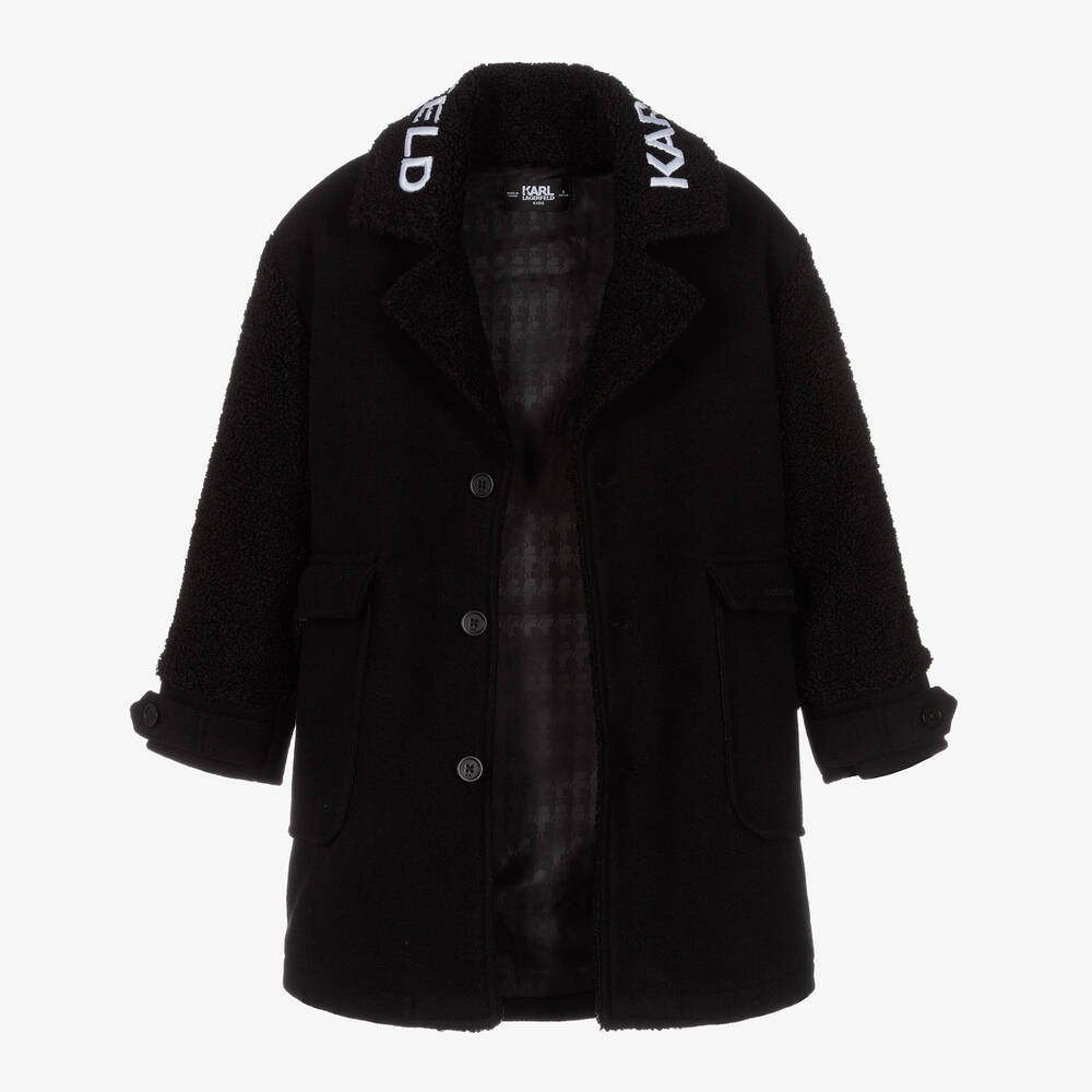 KARL LAGERFELD KIDS-Teen Girls Black Embroidered Coat | Childrensalon Outlet