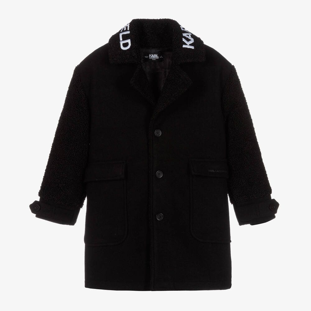 KARL LAGERFELD KIDS - Черное пальто с вышивкой для девочек-подростков  | Childrensalon