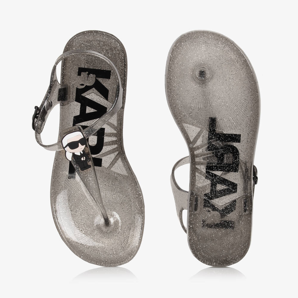 KARL LAGERFELD KIDS-صندل جيلي لون أسود غليتر للمراهقات | Childrensalon Outlet