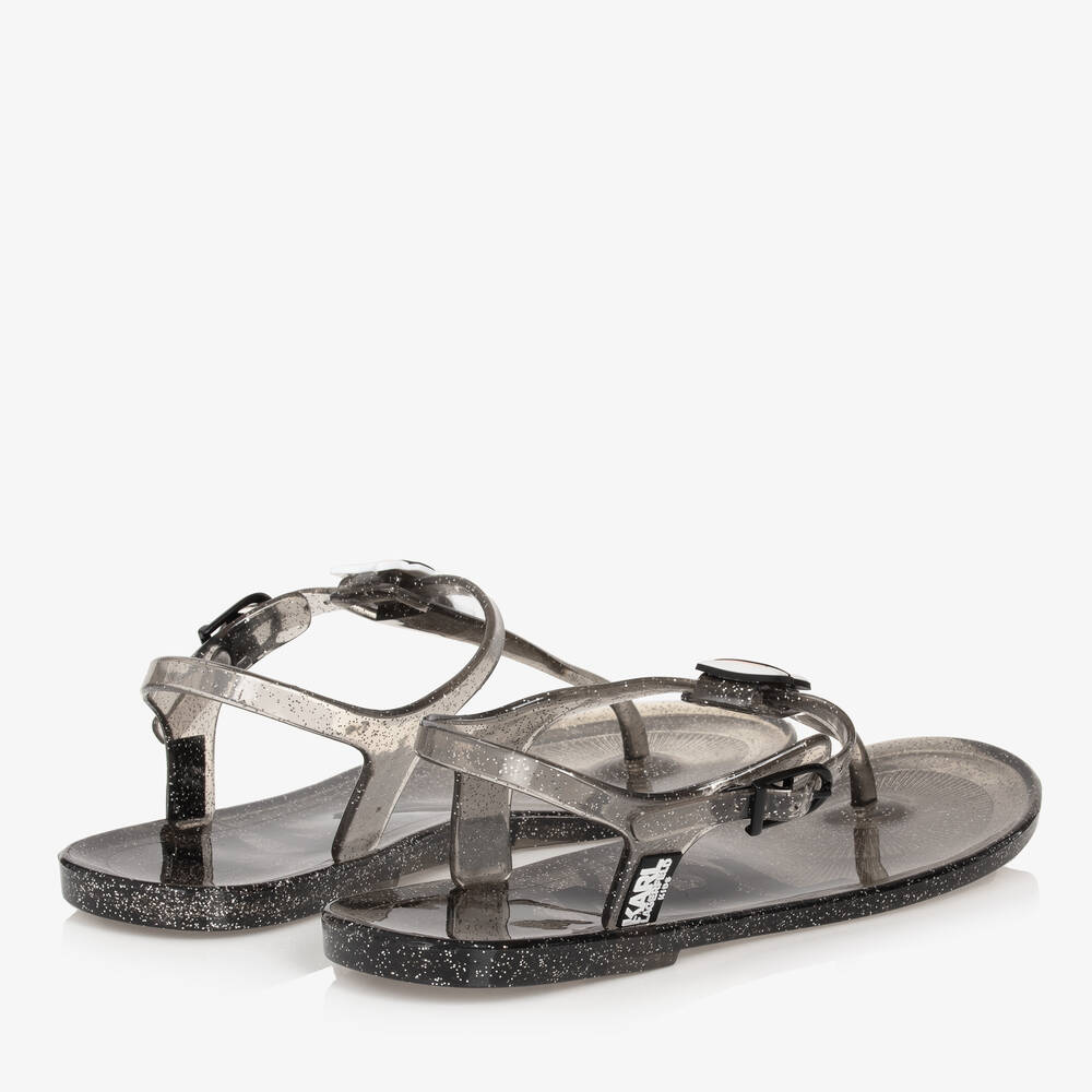 KARL LAGERFELD KIDS-صندل جيلي لون أسود غليتر للمراهقات | Childrensalon Outlet