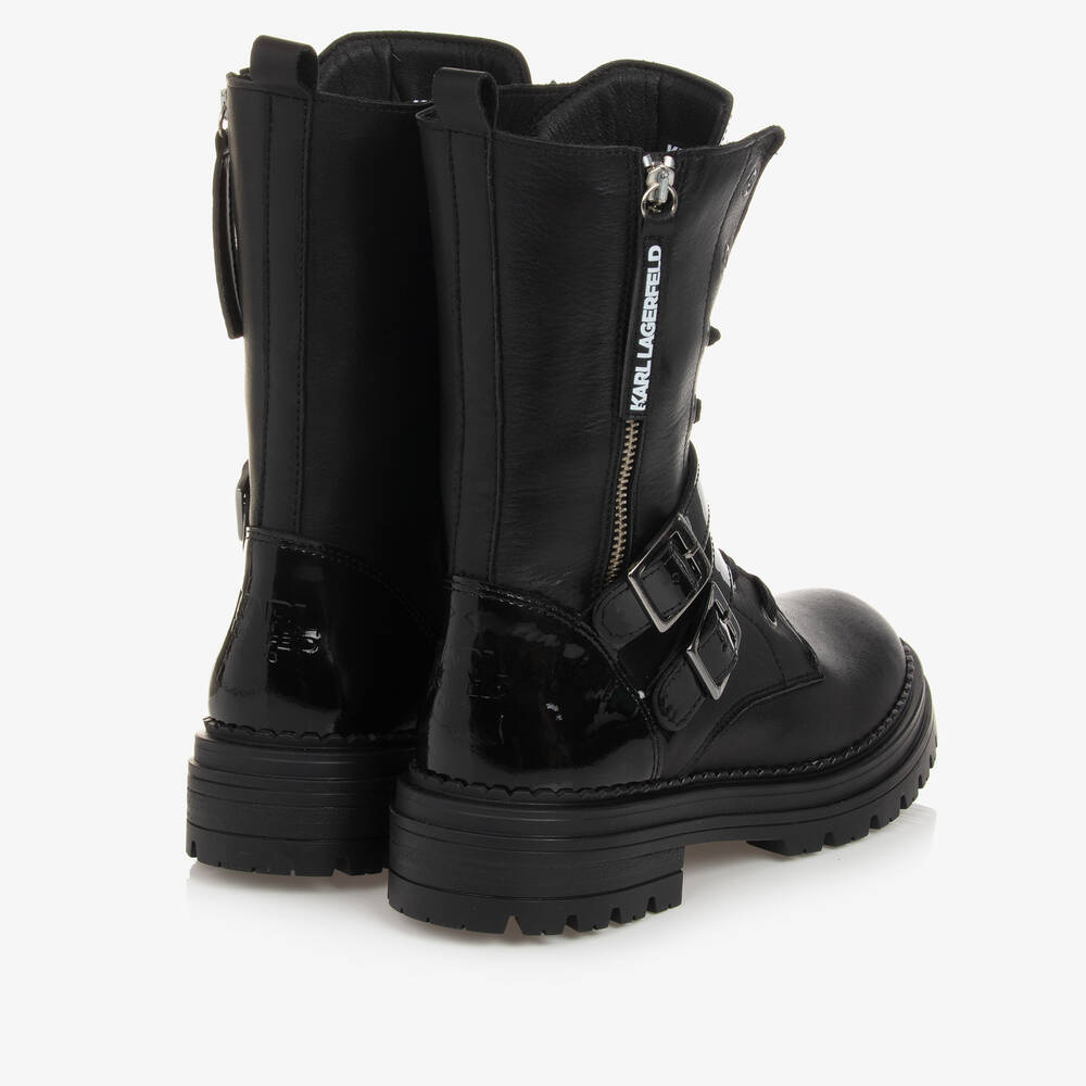 KARL LAGERFELD KIDS-بوت بأربطة جلد لون أسود تينز بناتي | Childrensalon Outlet