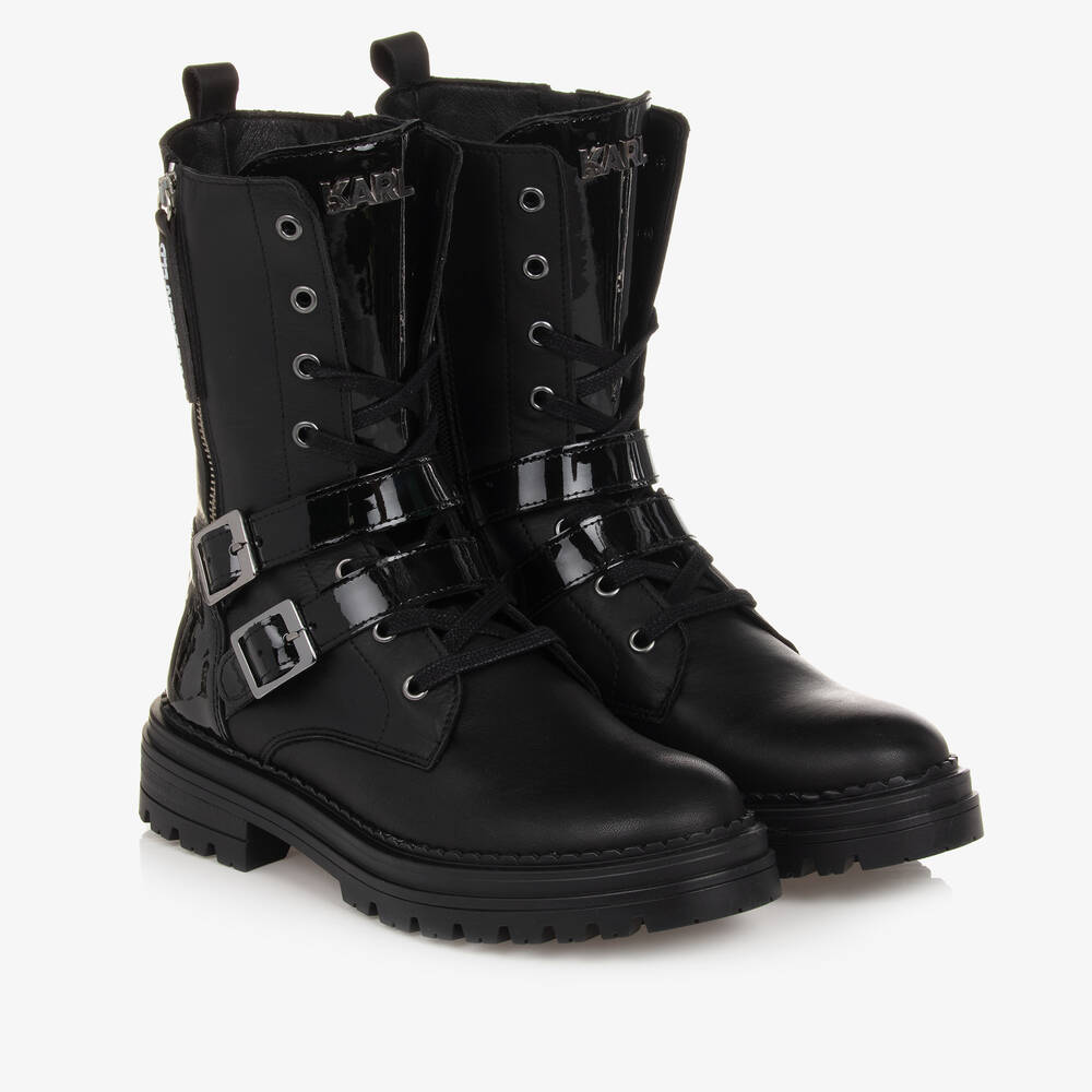 KARL LAGERFELD KIDS - Черные кожаные ботинки со шнурками | Childrensalon