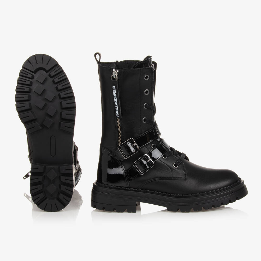 KARL LAGERFELD KIDS-بوت بأربطة جلد لون أسود تينز بناتي | Childrensalon Outlet