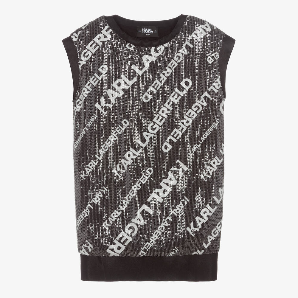 KARL LAGERFELD KIDS-Teen Girls Black Logo Sequinned Dress | Childrensalon Outlet