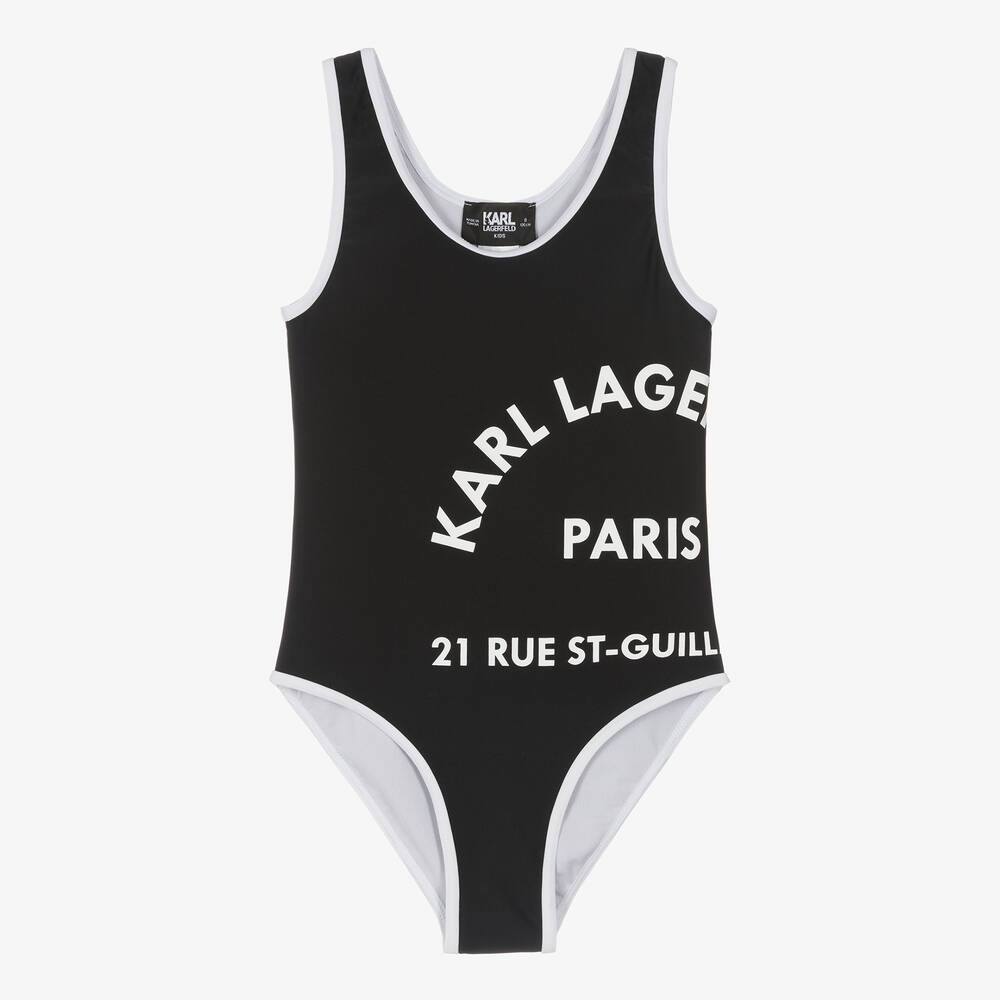 KARL LAGERFELD KIDS-Teen Girls Black Monochrome Swimsuit | Childrensalon Outlet