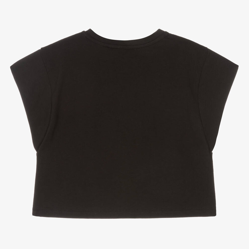 Tシャツ・カットソー Crystal And Beads Fringe Black Cotton Shirt KARL LAGERFELD KIDS - Teen Girls Black Rhinestone Karl