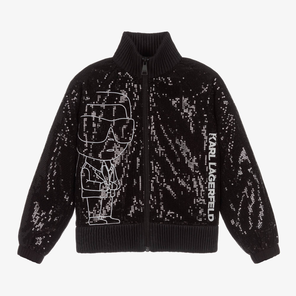 KARL LAGERFELD KIDS-جاكيت بطبعة كارل أيكونيك مزين بترتر لون أسود | Childrensalon Outlet