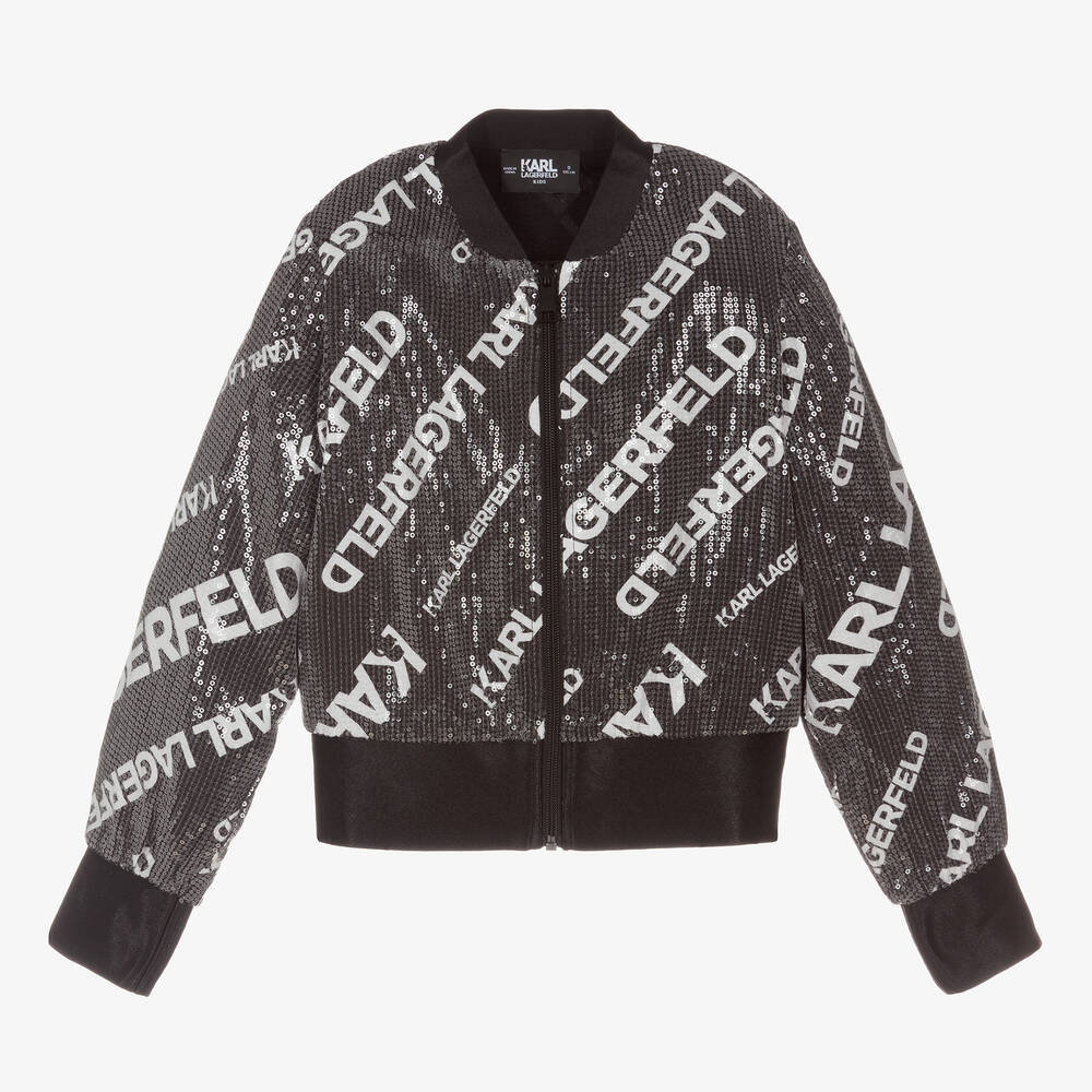 KARL LAGERFELD KIDS - Teen Girls Black Sequinned Logo Jacket | Childrensalon