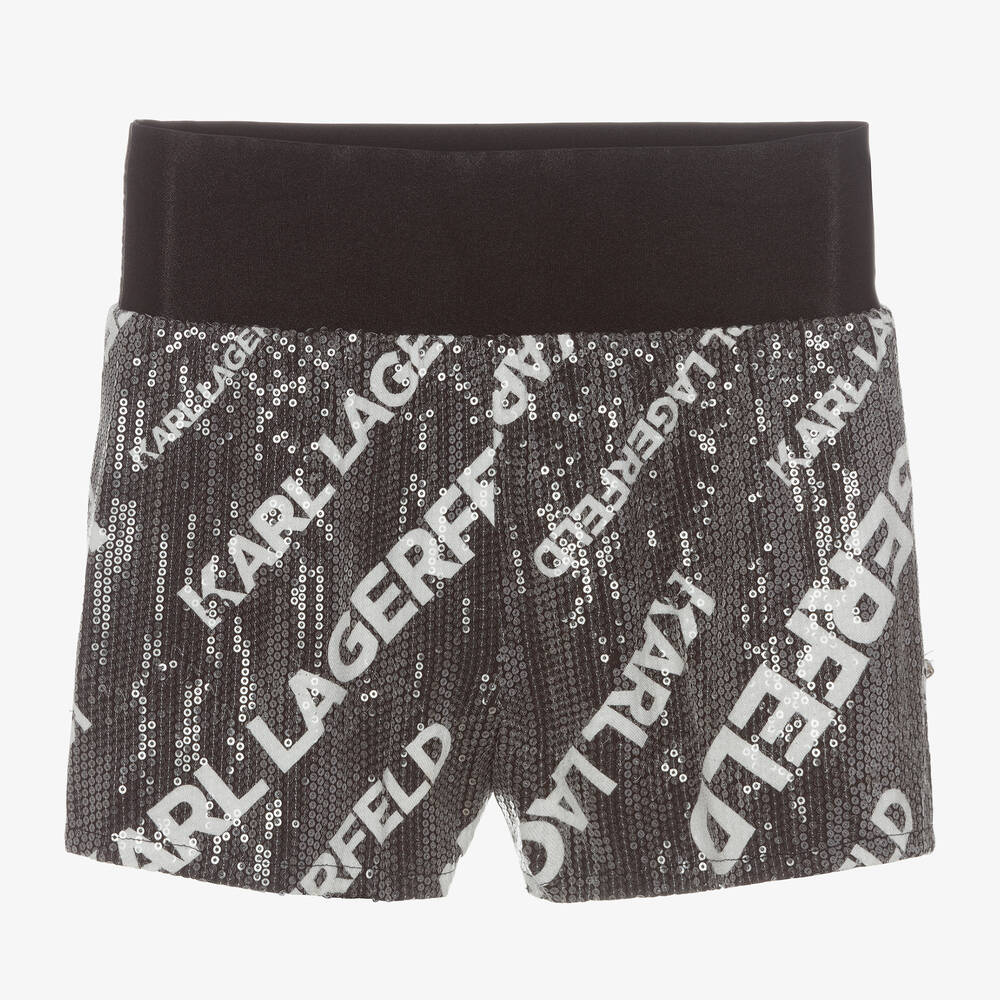 KARL LAGERFELD KIDS - Teen Girls Black Sequinned Logo Shorts | Childrensalon