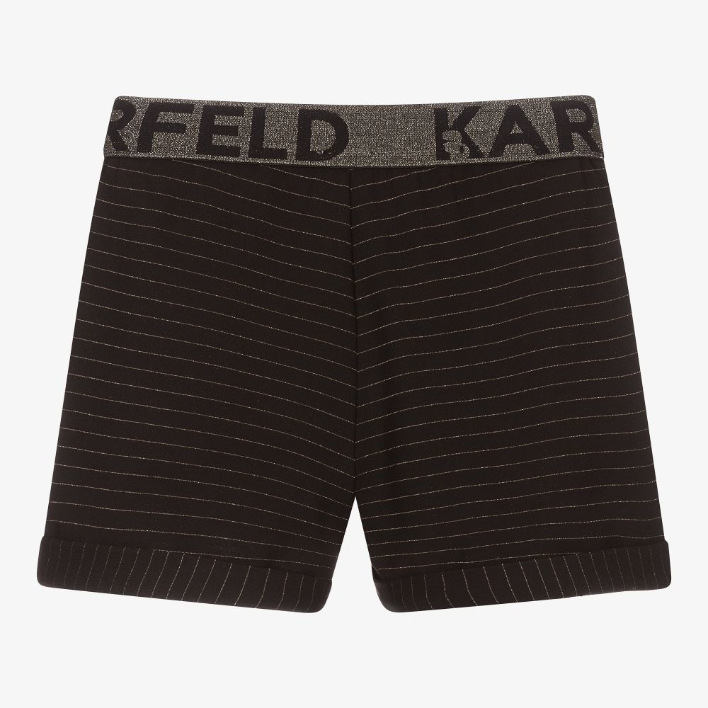 KARL LAGERFELD KIDS-شورت تينز بناتي ميلانو جيرسي مقلم لون أسود | Childrensalon Outlet
