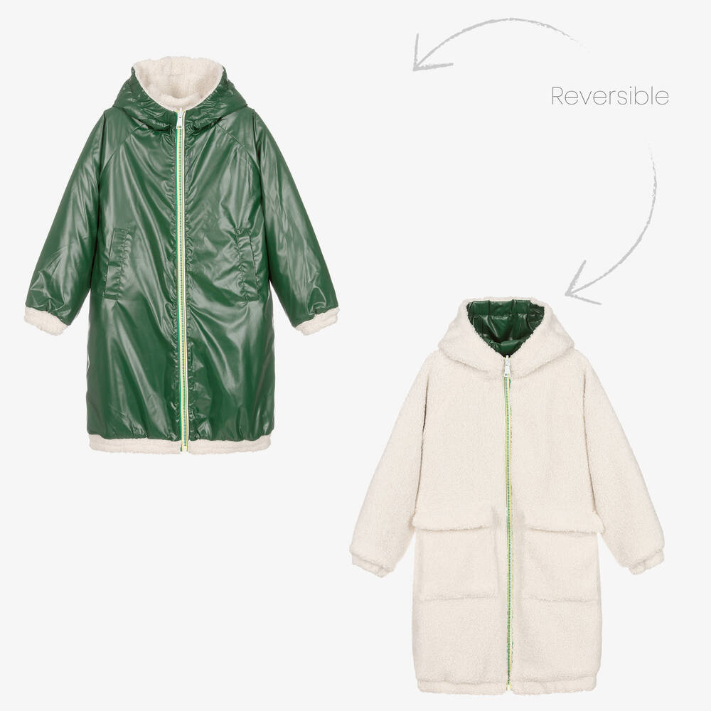 KARL LAGERFELD KIDS - Teen Girls Green & Ivory Reversible Coat | Childrensalon