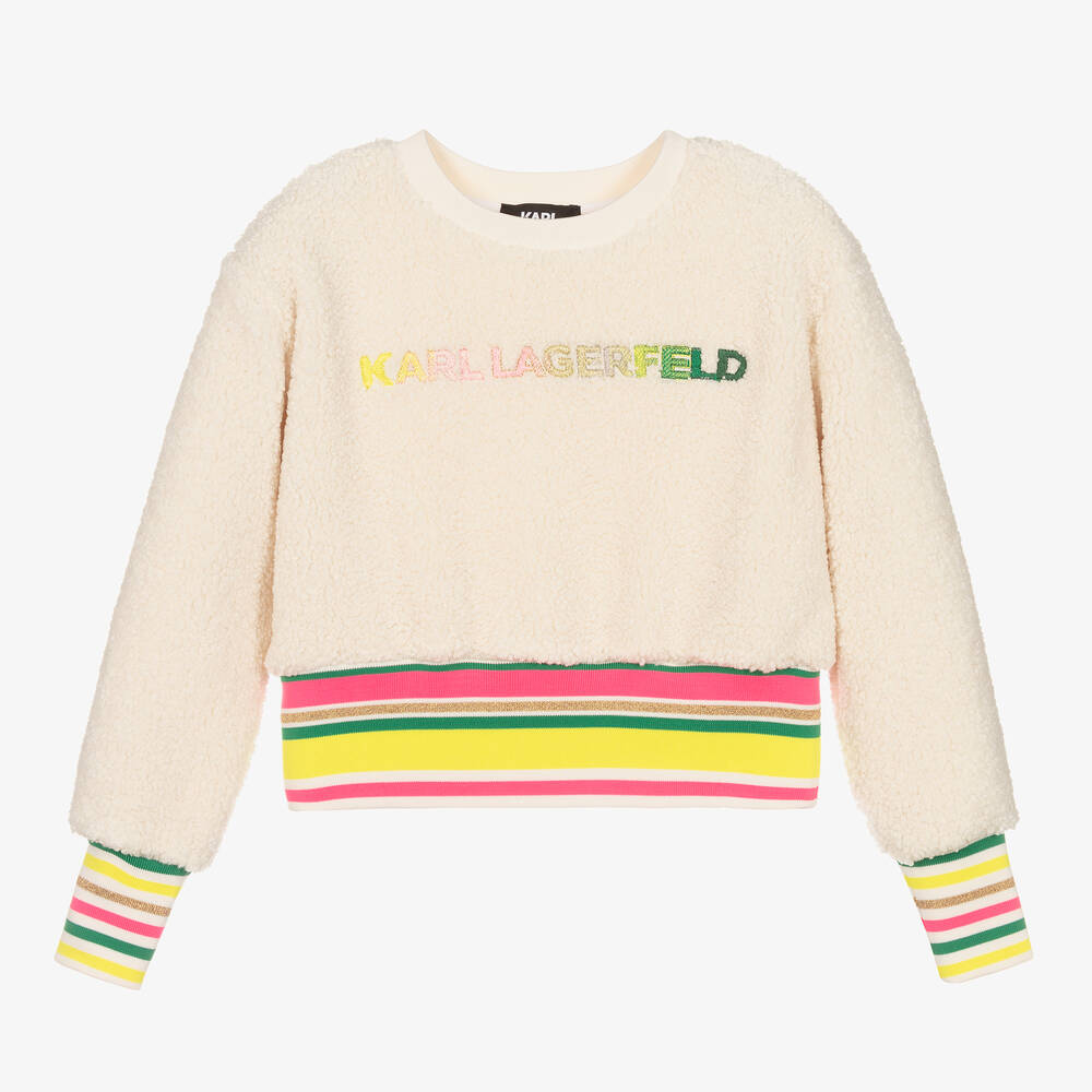 KARL LAGERFELD KIDS - Teen Girls Ivory Sherpa Fleece Sweatshirt | Childrensalon