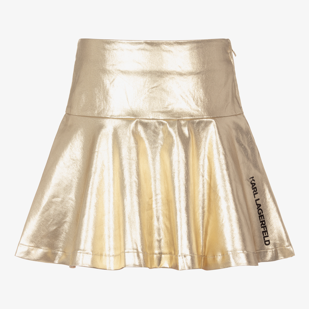 KARL LAGERFELD KIDS - تنورة تينز بناتي قطن تويل لون ذهبي | Childrensalon