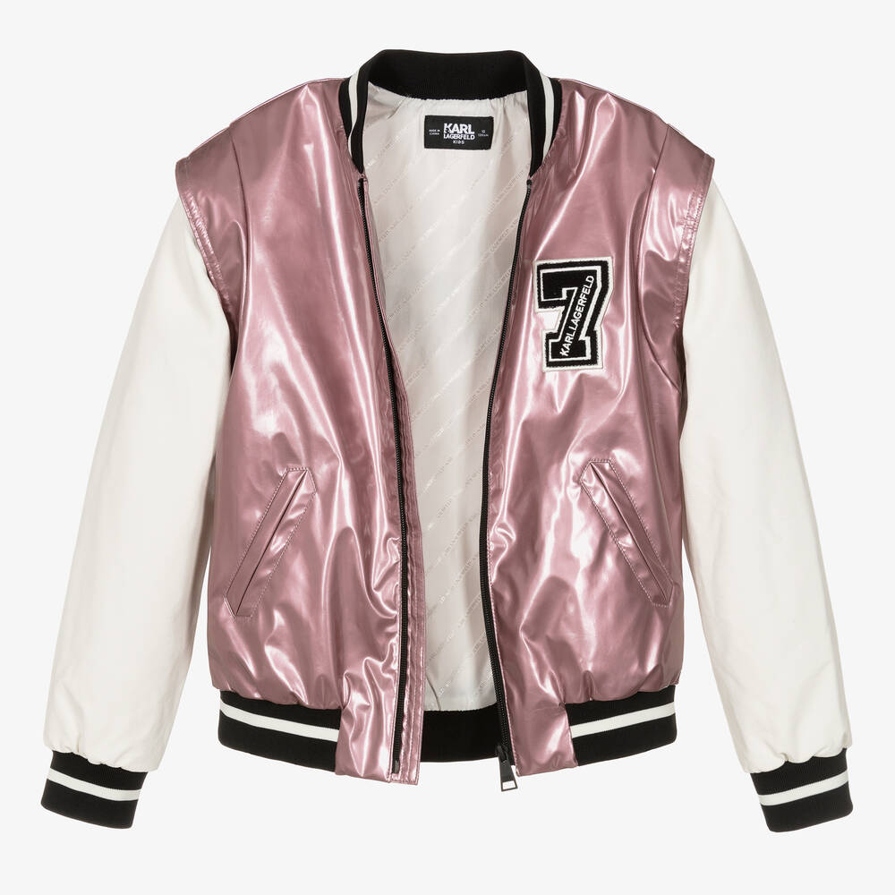 KARL LAGERFELD KIDS Teen Girls Metallic Pink Varsity Jacket Childrensalon Outlet