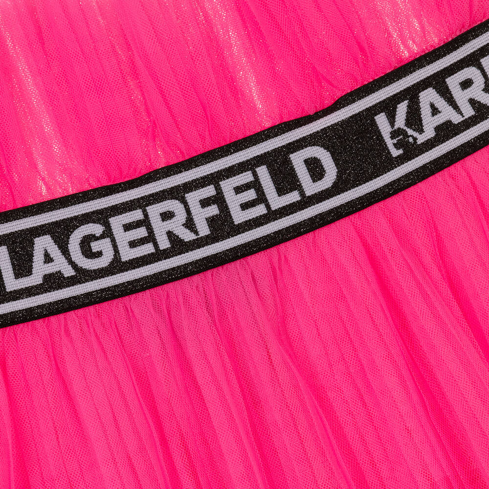 KARL LAGERFELD KIDS-تنورة ميدي بكسرات لون زهري نيون للمراهقات | Childrensalon Outlet