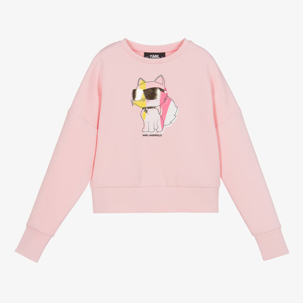 KARL LAGERFELD KIDS-Teen Girls Pink Cotton Choupette Sweatshirt | Childrensalon Outlet