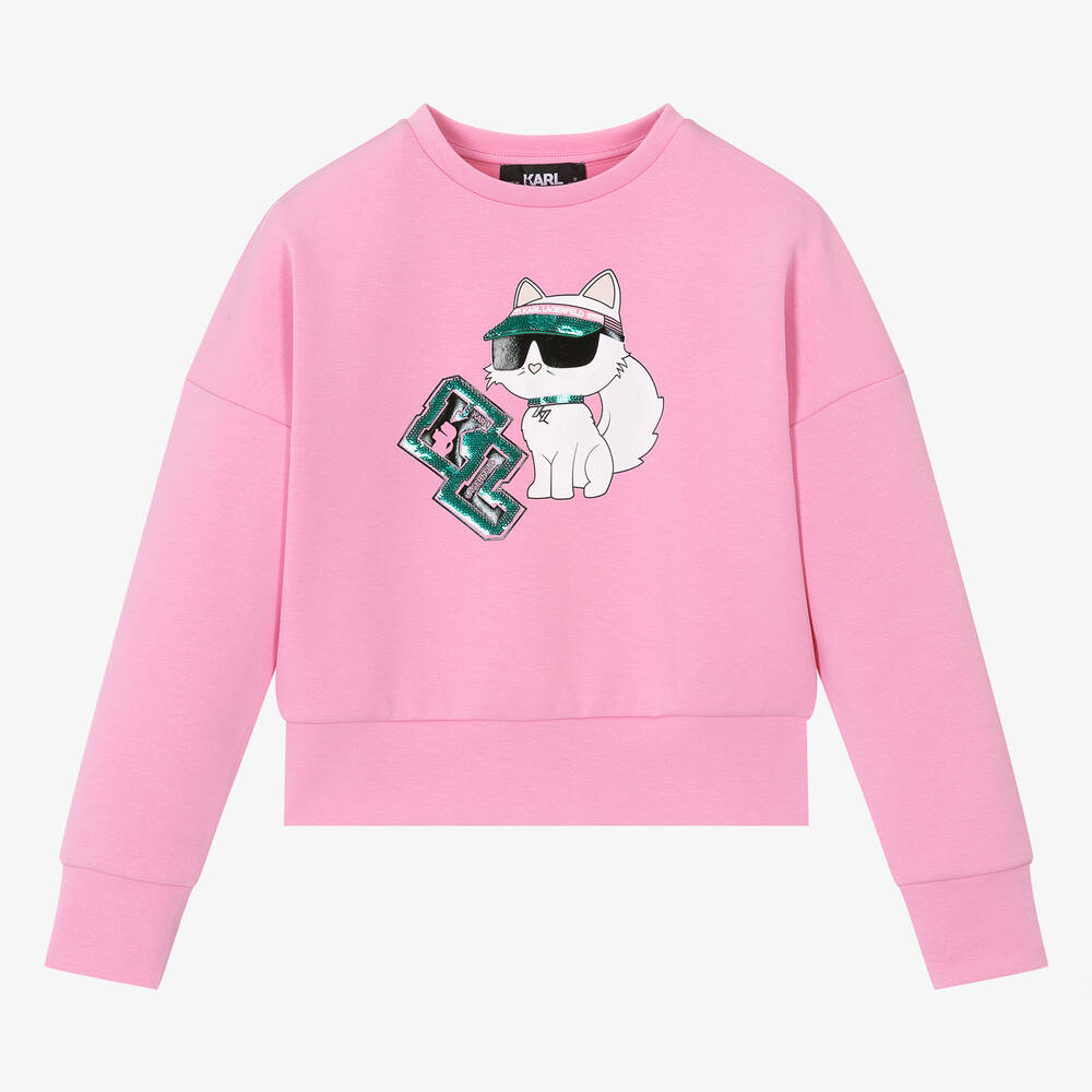 KARL LAGERFELD KIDS Teen Girls Pink Sequin Choupette Sweatshirt Childrensalon Outlet