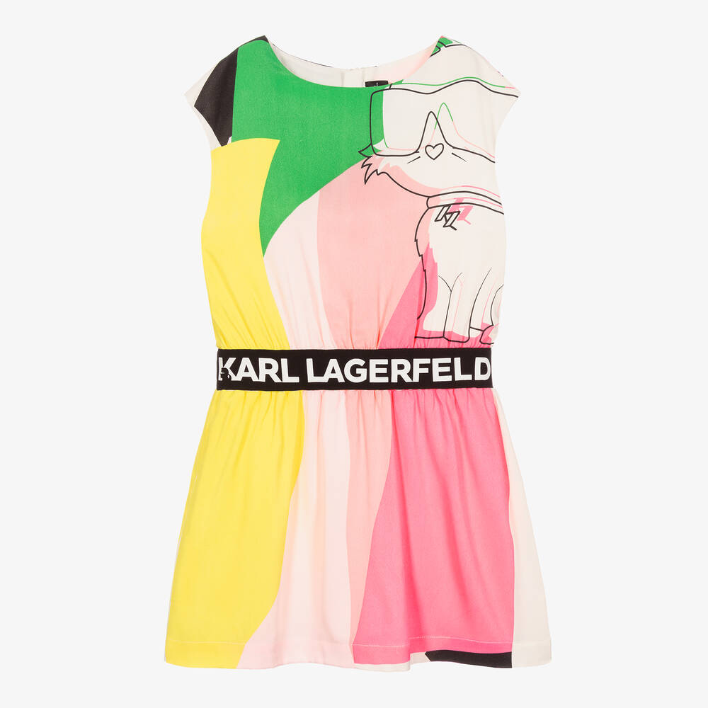 KARL LAGERFELD KIDS - فستان تينز بناتي فيسكوز لون زهري وأصفر | Childrensalon
