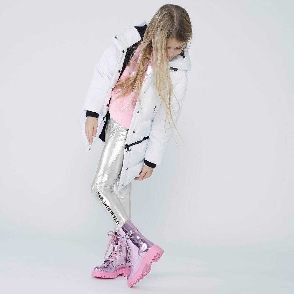 KARL LAGERFELD KIDS Teen Girls Silver Logo Leggings