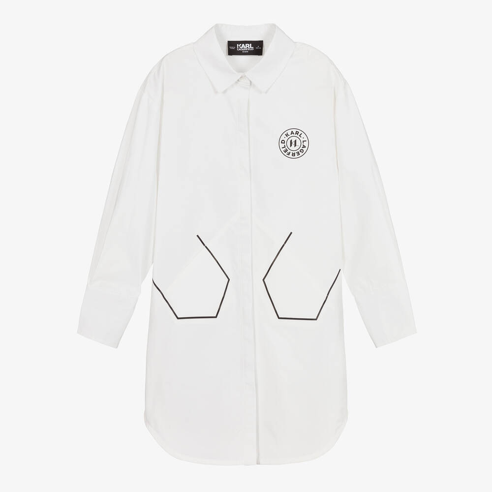 KARL LAGERFELD KIDS - Robe chemise blanche en coton ado fille | Childrensalon