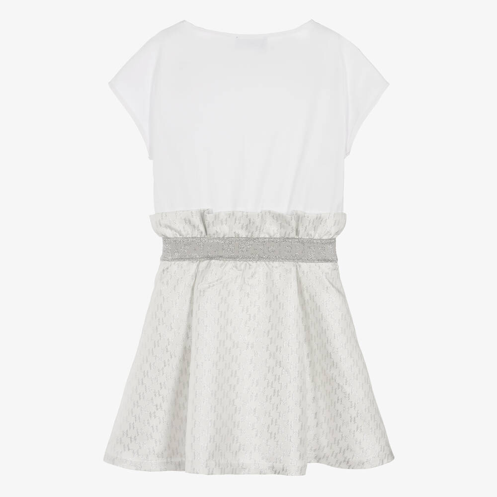 KARL LAGERFELD KIDS-Teen Girls White Cotton & Jacquard Dress | Childrensalon Outlet