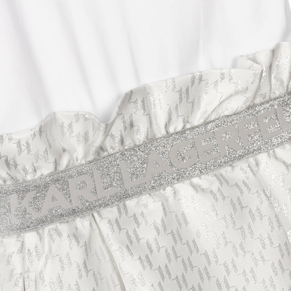 KARL LAGERFELD KIDS-Teen Girls White Cotton & Jacquard Dress | Childrensalon Outlet