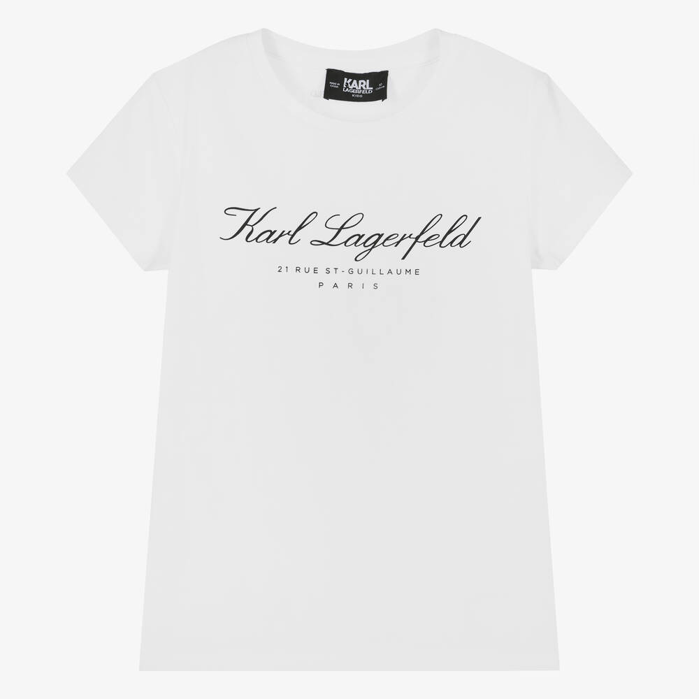 KARL LAGERFELD KIDS-Teen Girls White Karl Signature T-Shirt | Childrensalon Outlet