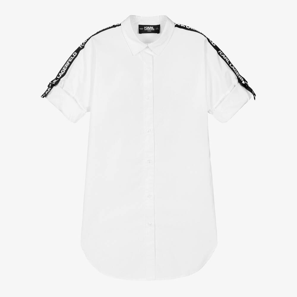 KARL LAGERFELD KIDS - فستان قميص تينز بناتي قطن لون أبيض | Childrensalon