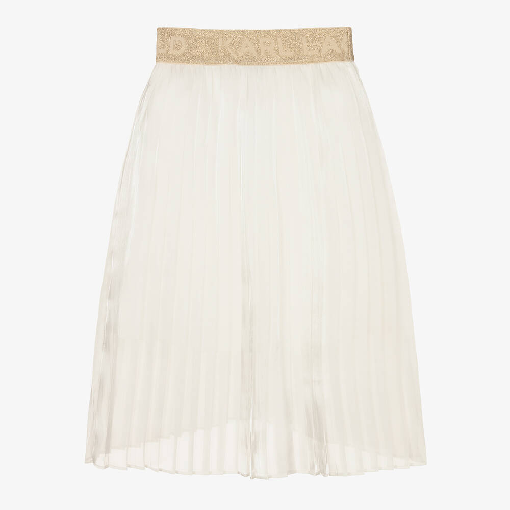 KARL LAGERFELD KIDS-Teen Girls White Pleated Logo Skirt | Childrensalon Outlet
