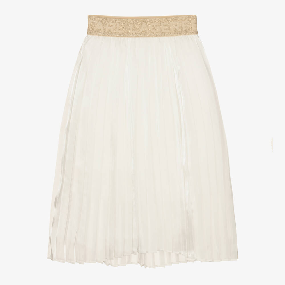 KARL LAGERFELD KIDS - Teen Girls White Pleated Logo Skirt | Childrensalon
