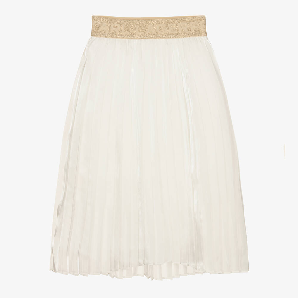 KARL LAGERFELD KIDS-Teen Girls White Pleated Logo Skirt | Childrensalon Outlet