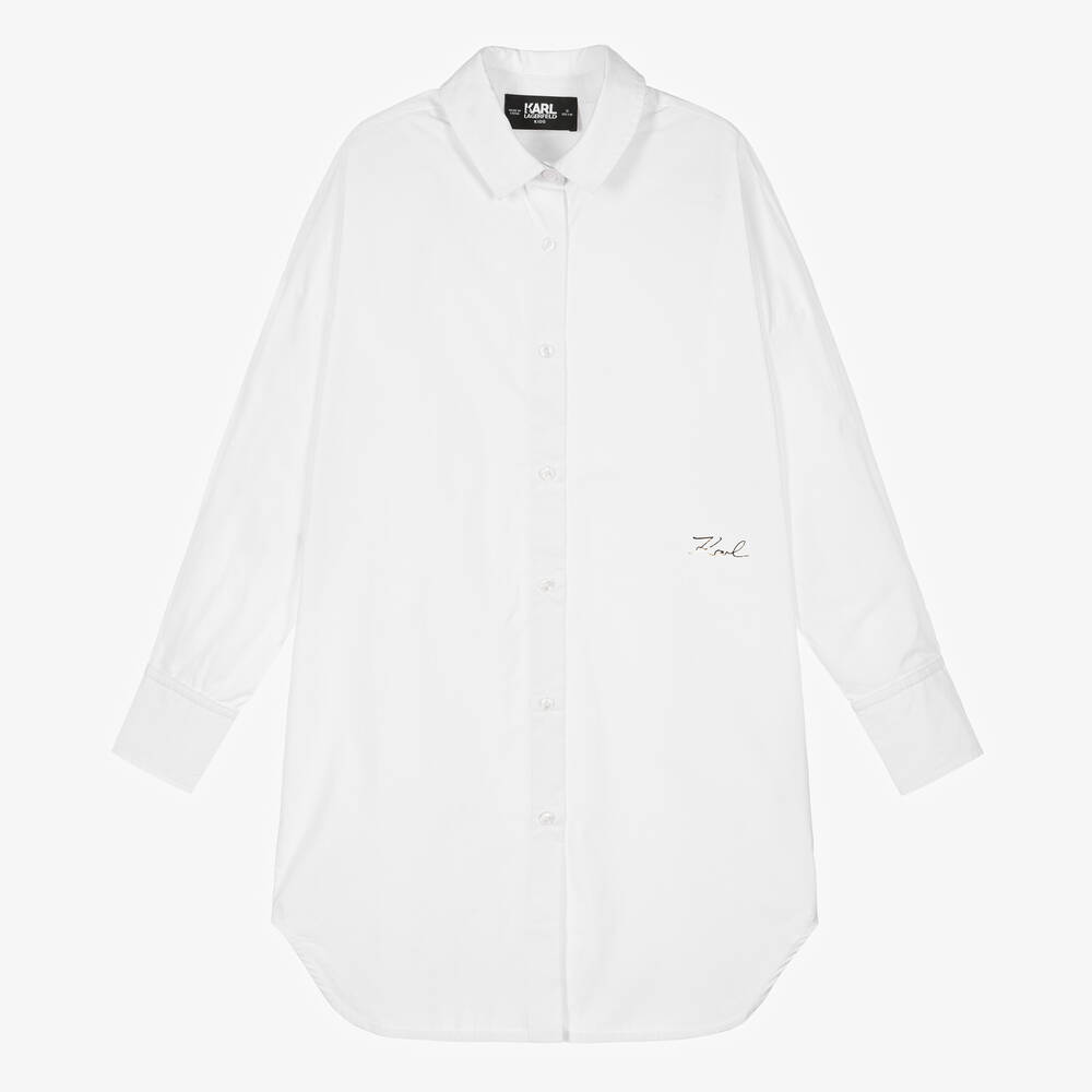 KARL LAGERFELD KIDS-Teen Girls White Studded Shirt Dress | Childrensalon Outlet
