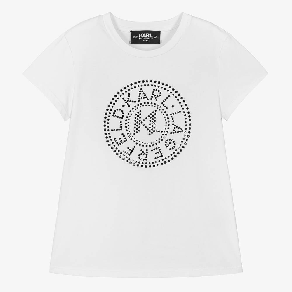 KARL LAGERFELD KIDS-Teen Girls White Studded T-Shirt | Childrensalon Outlet