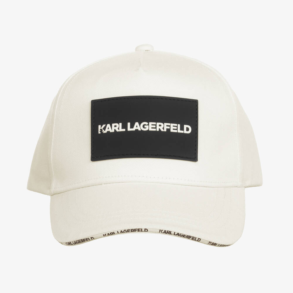 KARL LAGERFELD KIDS-Teen Ivory Cotton Patch Cap | Childrensalon Outlet