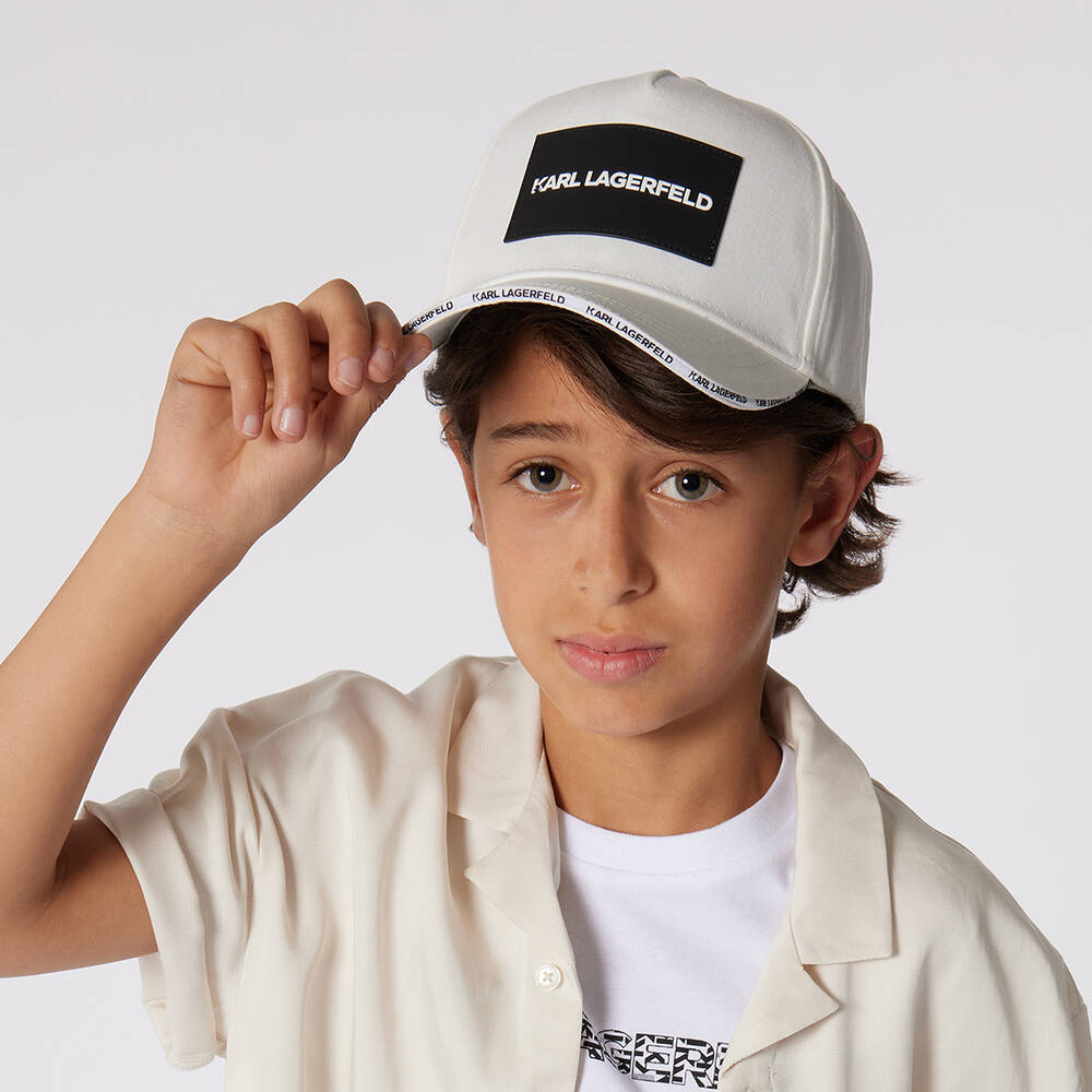 KARL LAGERFELD KIDS-Teen Ivory Cotton Patch Cap | Childrensalon Outlet