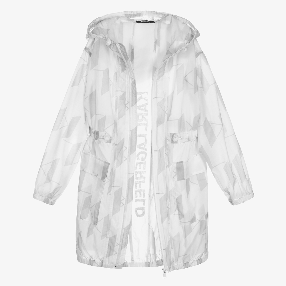 KARL LAGERFELD KIDS-Teen White Hooded Coat | Childrensalon Outlet