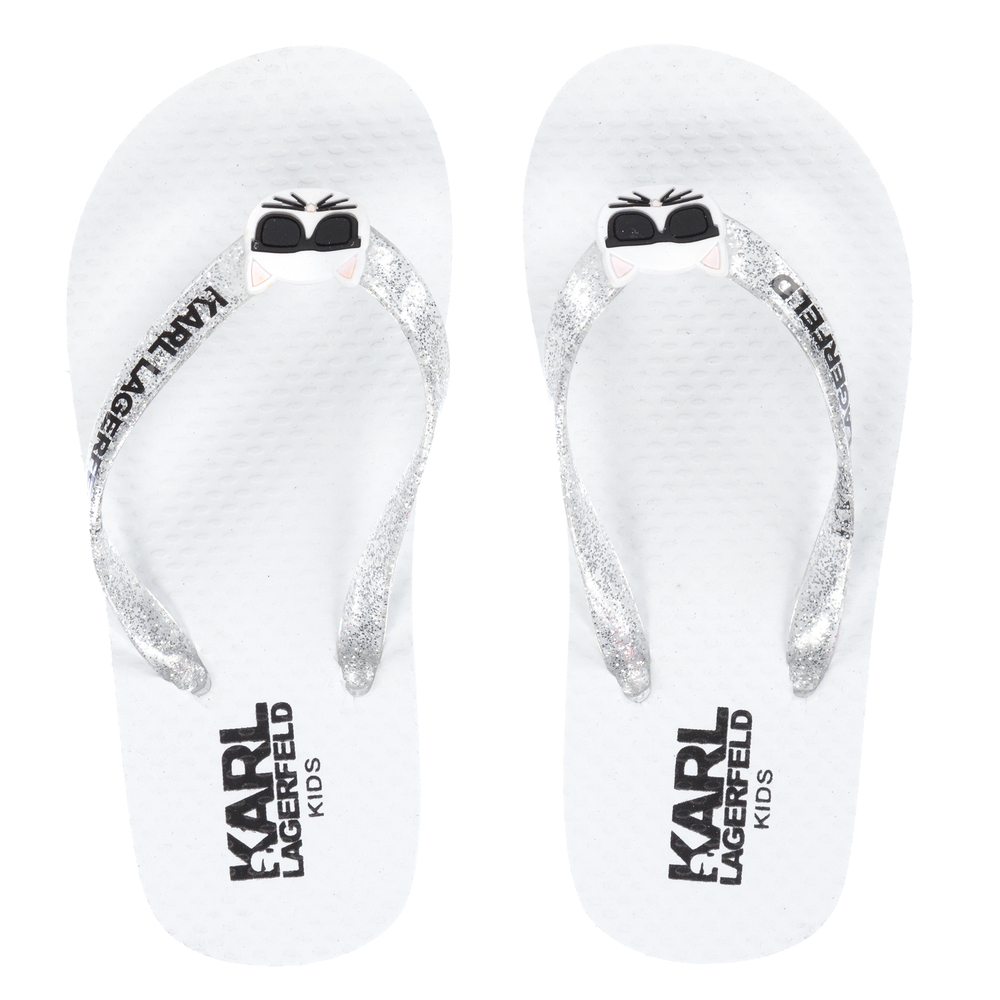 KARL LAGERFELD KIDS - Weiße Flip-Flops mit Choupette-Motiv | Childrensalon