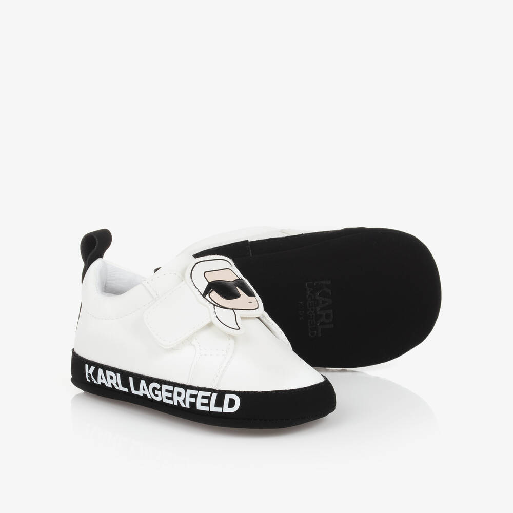 KARL LAGERFELD KIDS-White Faux Leather Baby Trainers | Childrensalon Outlet