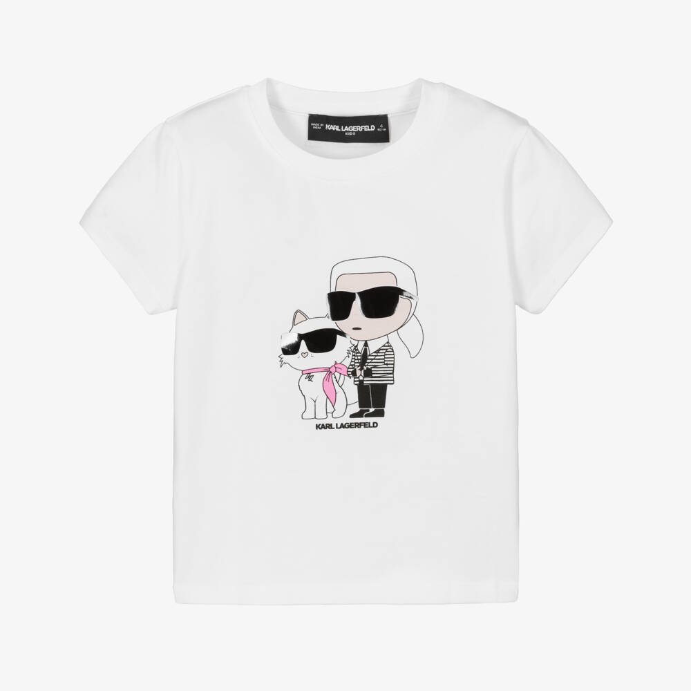 KARL LAGERFELD KIDS-White Illustration Ss T-shirt | Childrensalon Outlet