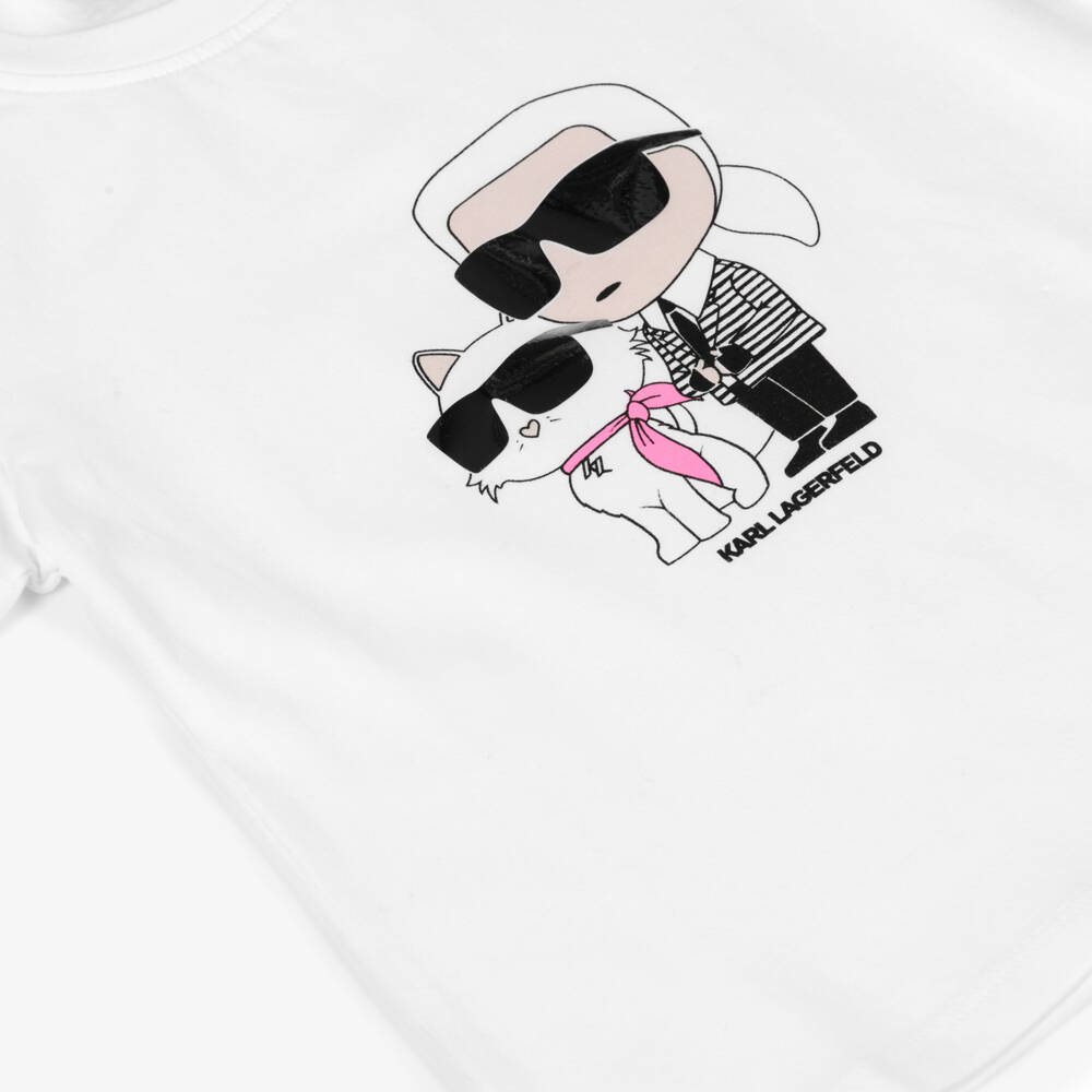 KARL LAGERFELD KIDS-White Illustration Ss T-shirt | Childrensalon Outlet