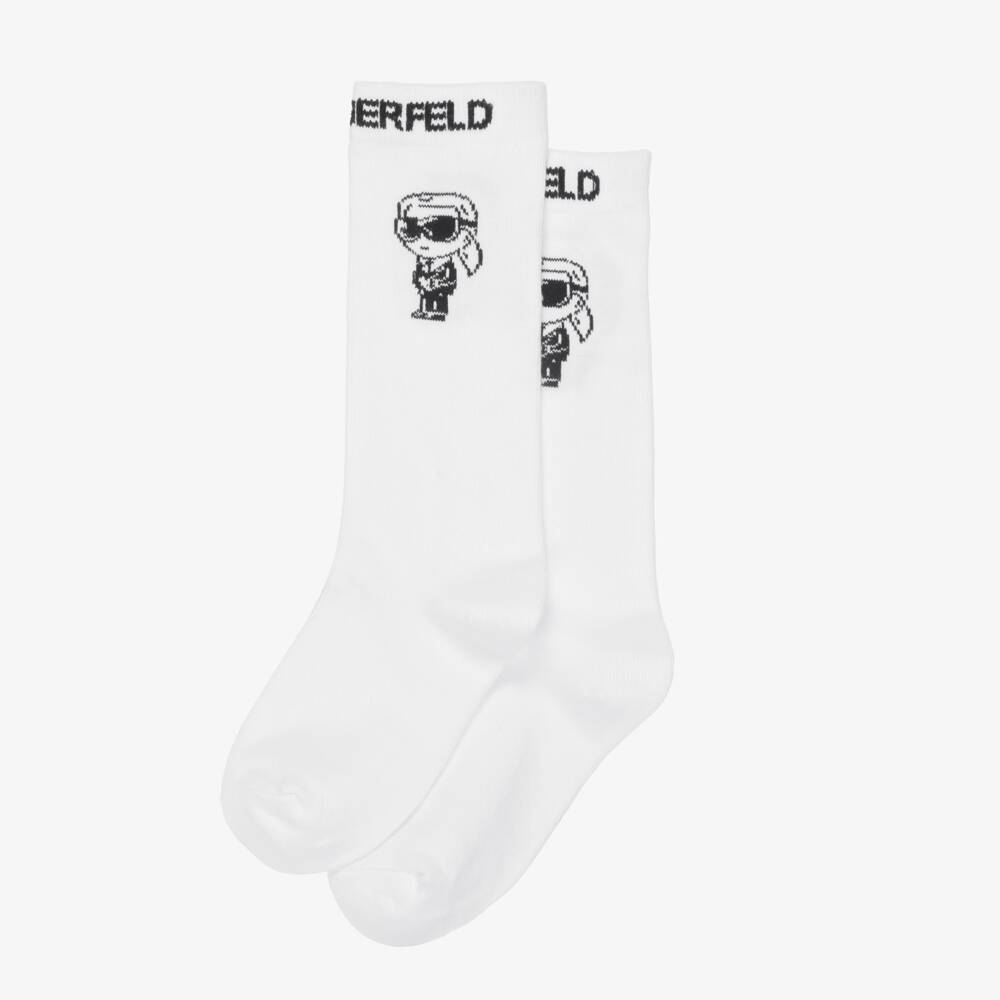 KARL LAGERFELD KIDS-White Logo High Socks | Childrensalon Outlet