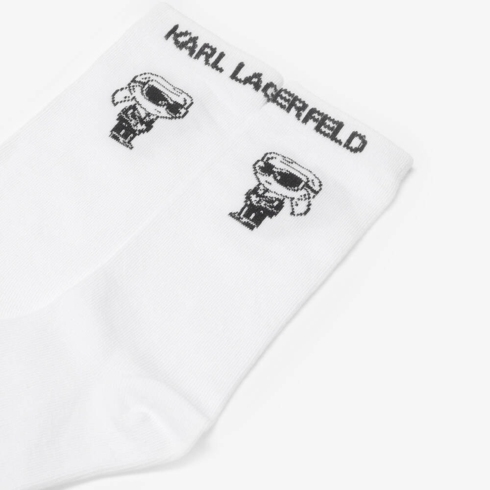 KARL LAGERFELD KIDS-White Logo High Socks | Childrensalon Outlet