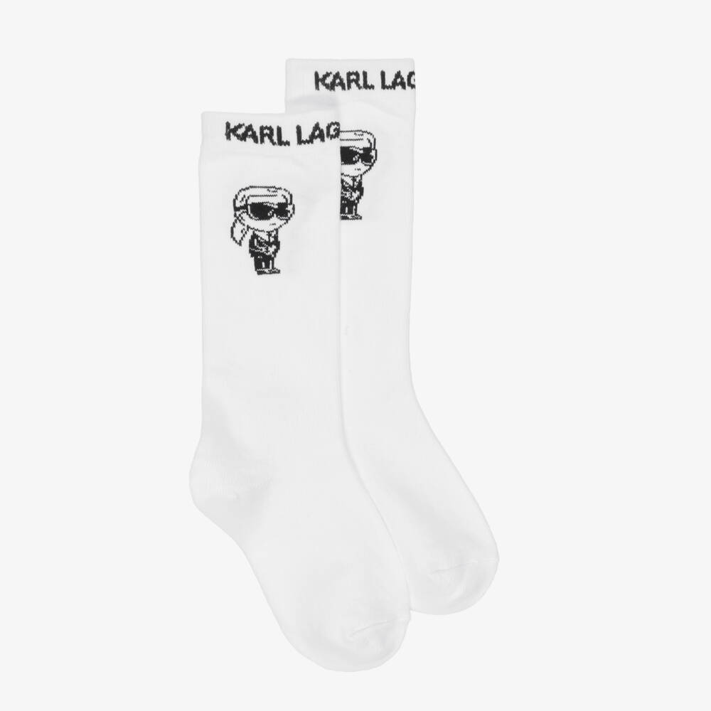 KARL LAGERFELD KIDS-White Logo High Socks | Childrensalon Outlet