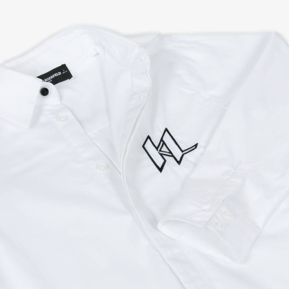 KARL LAGERFELD KIDS-White Logo LS Shirt | Childrensalon Outlet
